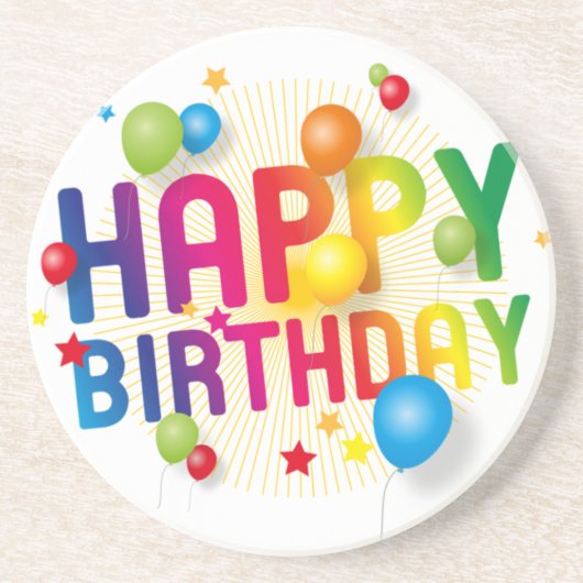 Happy Birthday Zandsteen Onderzetter (Voorkant)