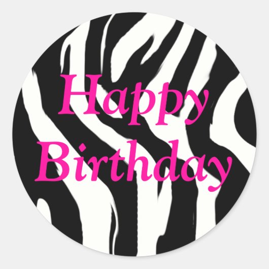 Happy Birthday Zebra Ronde Stickers (Voorkant)