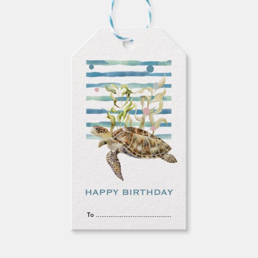 Happy Birthday, Zee Turtle Seashore Gift Labels Cadeaulabel (Voorkant)
