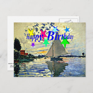Happy Birthday, zeilboot bij le Petit Gennevillier Briefkaart
