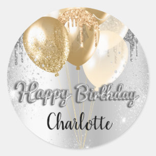 Happy Birthday zilver glitter druppelt ballonnen Ronde Sticker