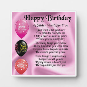 Happy Birthday Zister Poem Plaque Fotoplaat