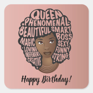 Happy Birthday, zwarte vrouwen aanmoedigen, roze Vierkante Sticker