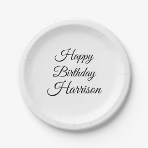 Happy Birthday zwarte witte naam van het douaneman Papieren Bordje