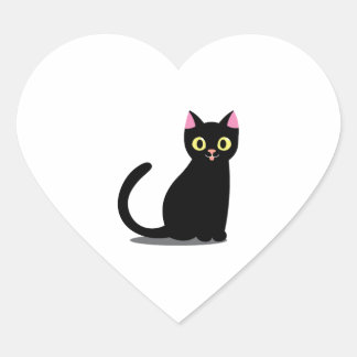 Happy Black Cat Cartoon Hart Sticker