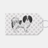 Happy Black en White Phalène Dog Illustration Cadeaulabel (Voorkant (Horizontaal))