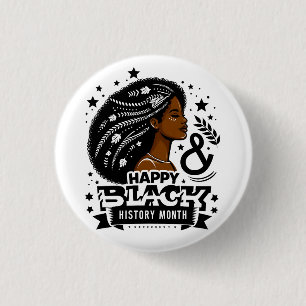 Happy Black Geschiedenis Maand Afrikaans Kaart Gra Ronde Button 3,2 Cm