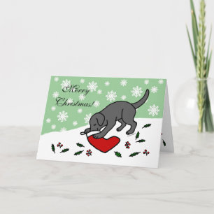 Happy Black Labrador Christmas Cartoon Feestdagen Kaart