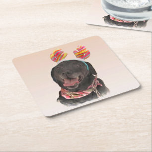 Happy Black Labrador Retriever Dog Paper-Onderzett Vierkante Kartonnen Onderzetter