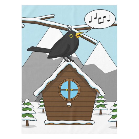 Happy Blackbird Singing in Winter Landscape Tafelkleed (Voorkant)