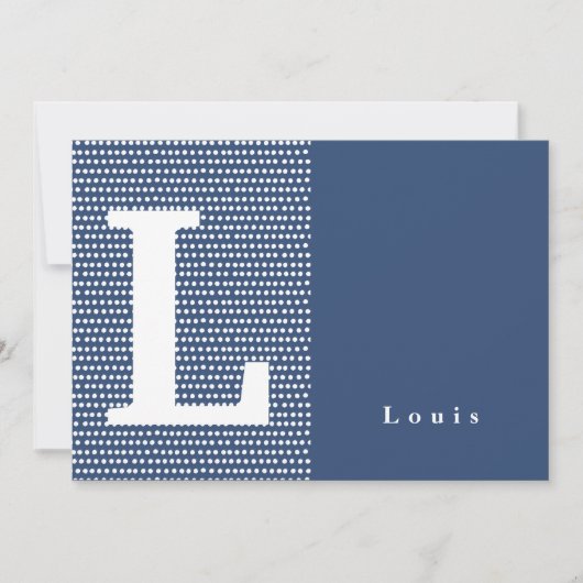 HAPPY | Blauwe gestippelde geboortekaart Aankondiging (Voorkant)