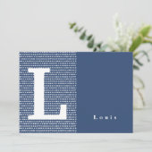 HAPPY | Blauwe gestippelde geboortekaart Aankondiging (Staand voorkant)