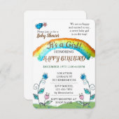 Happy Blue Bird Baby shower Kaart (Voorkant / Achterkant)