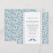 Happy Blue Birds Wedding Doodle Trendy Square Kaart (Voorkant / Achterkant)
