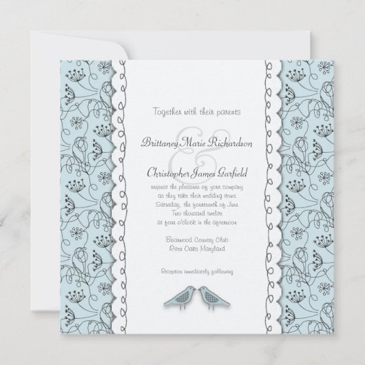 Happy Blue Birds Wedding Doodle Trendy Square Kaart (Voorkant)