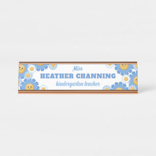 Happy Blue Daisies Bloemenleraar Bureau Naambordje