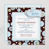 Happy Blue Dots Boy Baby shower Invitation (Devant / Derrière)