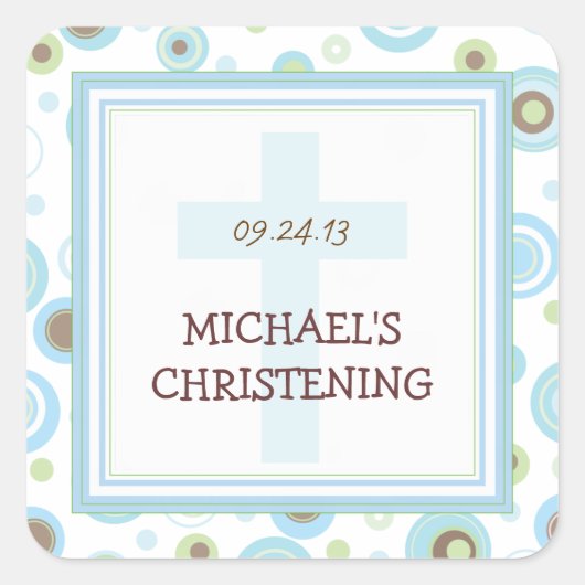Happy Blue Dots Cross Christening Baptism Sticker (Devant)