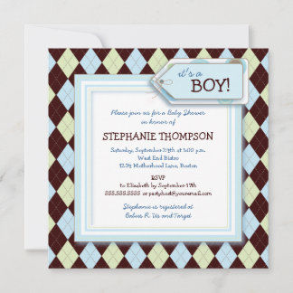 Happy Blue Jacquard Boy Baby shower Invitation