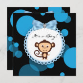Happy Blue Monkey Baby Shower Kaart (Voorkant / Achterkant)