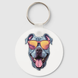 Happy Blue Pitbull met een zonnebril Sleutelhanger