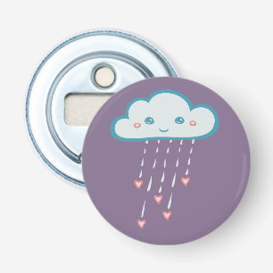 Happy Blue Rain Cloud Raining Roze Hearts Button Flesopener