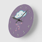 Happy Blue Rain Cloud Raining Roze Hearts Ronde Klok (Hoek)