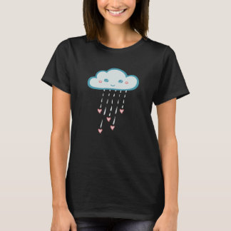 Happy Blue Rain Cloud Raining Roze Hearts T-shirt