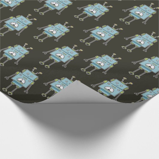 Happy Blue Robot Pattern Cadeaupapier (Hoek)