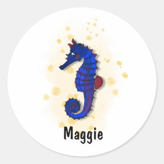 Happy Blue zee Horse waterverf stijl Ronde Sticker
