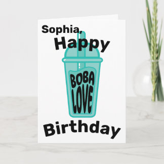 Happy Boba Love Birthday Funny Blauwgroen Boba Tea Kaart