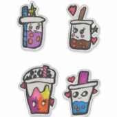 Happy Boba Tea Bubble Teas Bobas Kawaii Sticker (Voorkant)