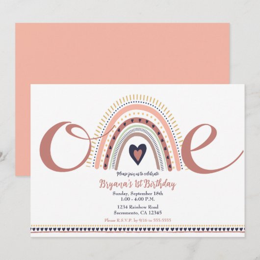 Happy Boho Rainbow Modern 1 1e verjaardag Kaart (Voorkant / Achterkant)