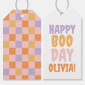 Happy Boo-Day Checkered Halloween Cadeaulabel