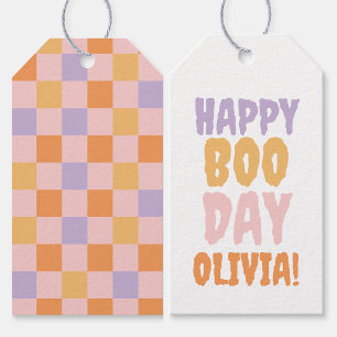 Happy Boo-Day Checkered Halloween Cadeaulabel