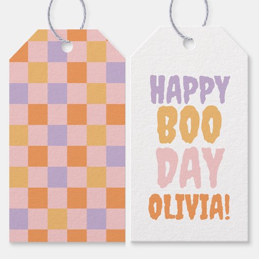 Happy Boo-Day Checkered Halloween Cadeaulabel