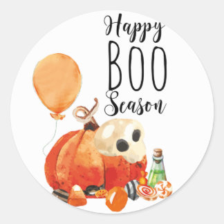 Happy Boo Season Waterverf Pumpkin Ronde Sticker