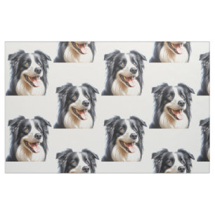 Happy Border Collie Dog Fabric Stof