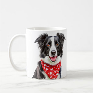 Happy Border Collie Red Heart Bandana Koffiemok