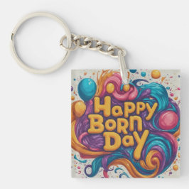 Happy Born Day Square Sleutelhanger