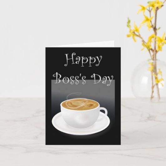 Happy Boss's Day met cappuccino en aangepaste teks Kaart (Gele Bloem)