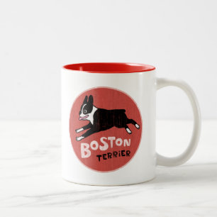 Happy Boston Terrier onderweg   Cute Cartoon Dog Tweekleurige Koffiemok
