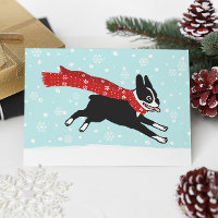 Happy Boston Terrier Winter Snow Kerstmis
