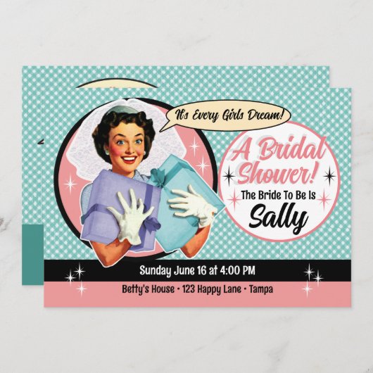 Happy Bride Douche Uitnodiging (Voorkant / Achterkant)