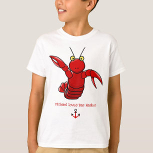 Happy Bright Red Lobster I Love Bar Harbour T-shirt