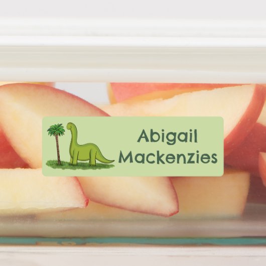 Happy brontosaurus dinosaurus cartoon gepersonalis labels (Aangebracht)