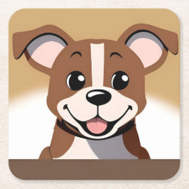 Happy Brown Puppy Hond Glimlachend Helder Vierkante Kartonnen Onderzetter