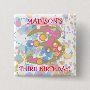 Happy Bubbles nummer drie, drie verjaardag Vierkante Button 5,1 Cm