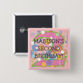 Happy Bubbles nummer TWO, eerste verjaardag Vierkante Button 5,1 Cm (Voorkant /achterkant)