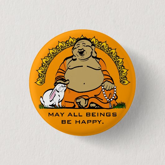 HAPPY BUDDHA RONDE BUTTON 3,2 CM (Voorkant)